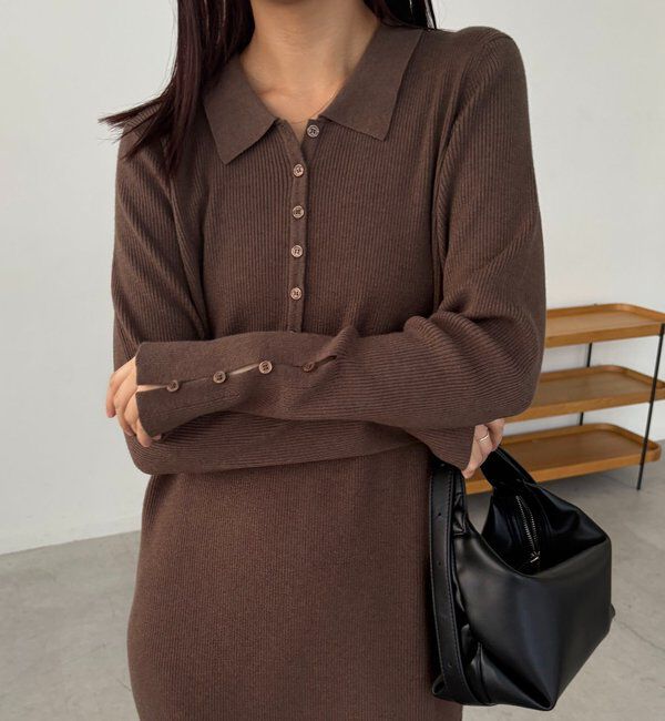  「【低身長サイズあり】襟ニットワンピース」|ワンピース|