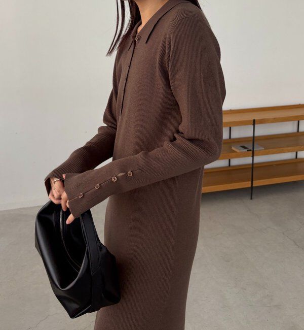  「【低身長サイズあり】襟ニットワンピース」|ワンピース|