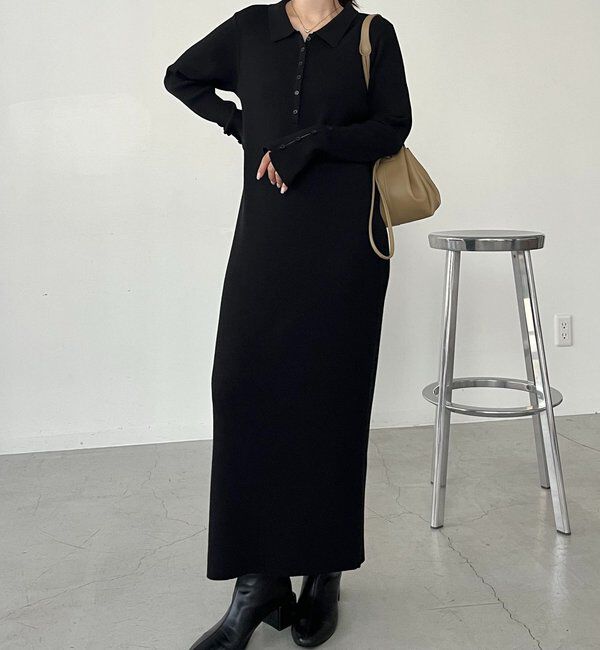  「【低身長サイズあり】襟ニットワンピース」|ワンピース|