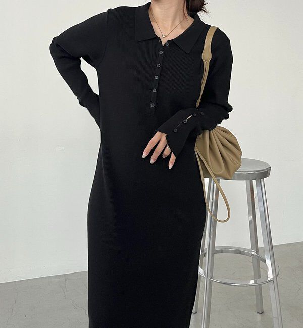  「【低身長サイズあり】襟ニットワンピース」|ワンピース|