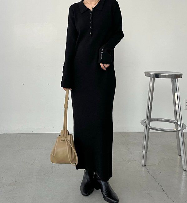  「【低身長サイズあり】襟ニットワンピース」|ワンピース|