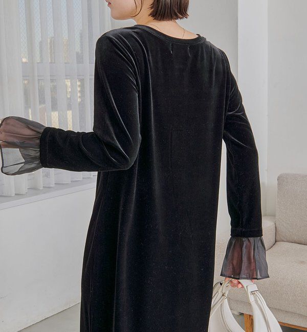  「【低身長サイズあり】フレアスリーブベロアワンピース」|ワンピース|
