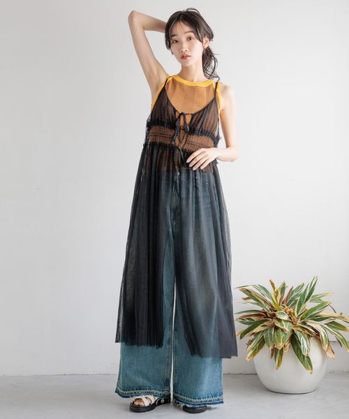 LOWRYS FARM「【前後着用可能】２ＷＡＹチュールキャミワンピース」|ワンピース|BLK