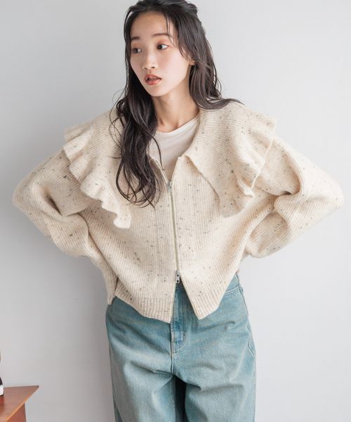 LOWRYS FARM「フリルＢＩＧカラーカーディガンＬＳ」|ニット・セーター|NTL