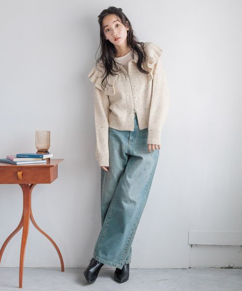 LOWRYS FARM「フリルＢＩＧカラーカーディガンＬＳ」|ニット・セーター|