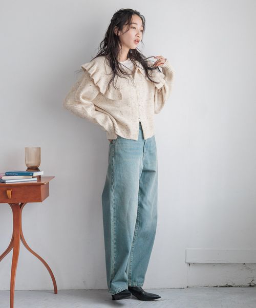 LOWRYS FARM「フリルＢＩＧカラーカーディガンＬＳ」|ニット・セーター|