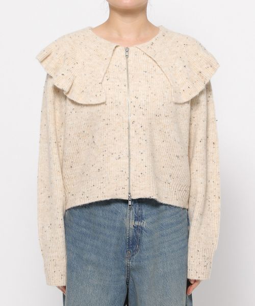 LOWRYS FARM「フリルＢＩＧカラーカーディガンＬＳ」|ニット・セーター|