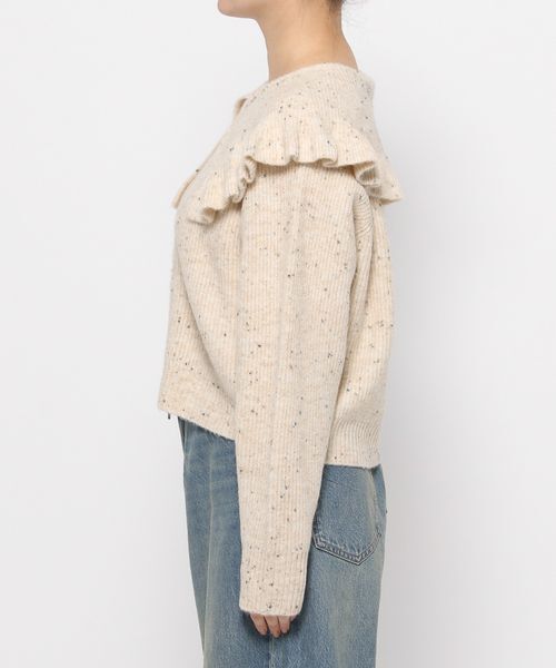 LOWRYS FARM「フリルＢＩＧカラーカーディガンＬＳ」|ニット・セーター|