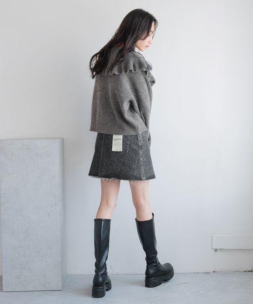 LOWRYS FARM「フリルＢＩＧカラーカーディガンＬＳ」|ニット・セーター|