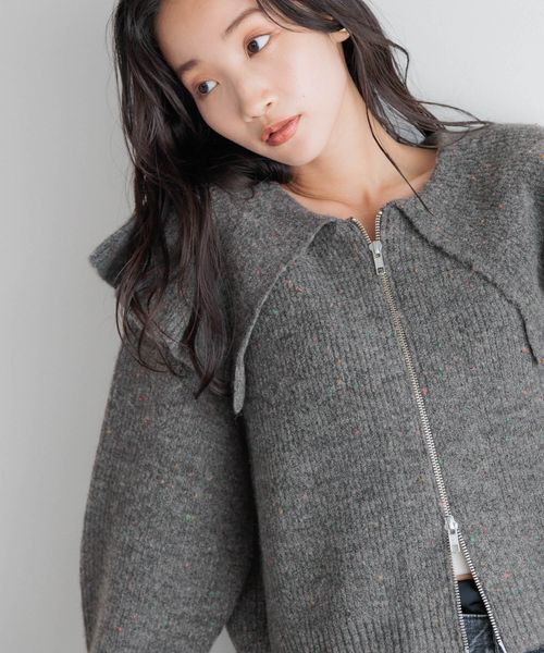 LOWRYS FARM「フリルＢＩＧカラーカーディガンＬＳ」|ニット・セーター|