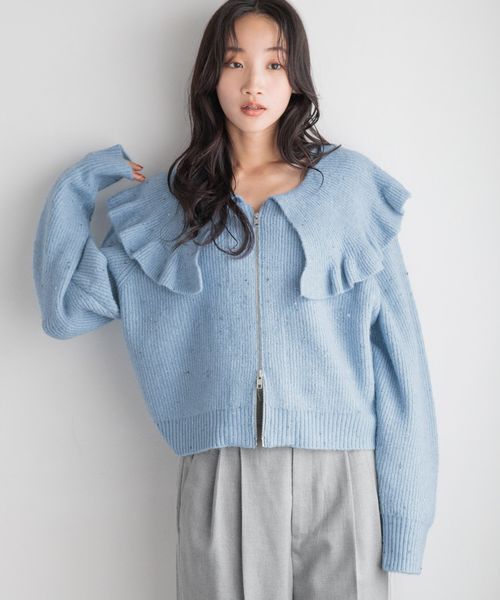LOWRYS FARM「フリルＢＩＧカラーカーディガンＬＳ」|ニット・セーター|BLU2