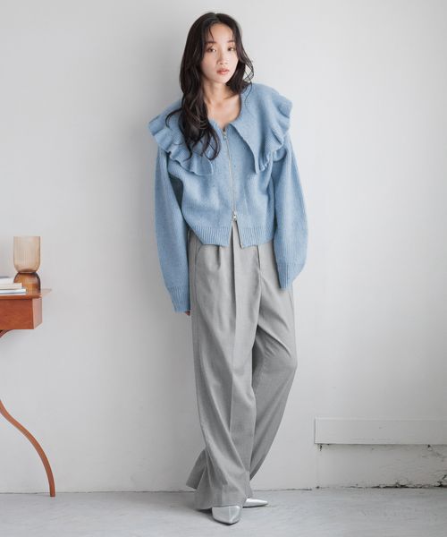 LOWRYS FARM「フリルＢＩＧカラーカーディガンＬＳ」|ニット・セーター|