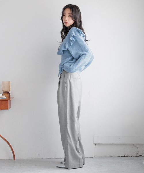 LOWRYS FARM「フリルＢＩＧカラーカーディガンＬＳ」|ニット・セーター|