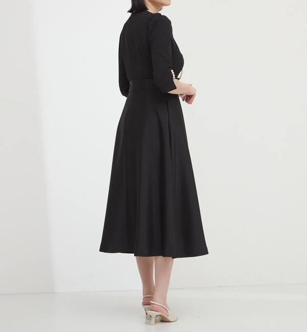  「袖口パール異素材ワンピース」|ワンピース|