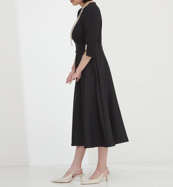  「袖口パール異素材ワンピース」|ワンピース|