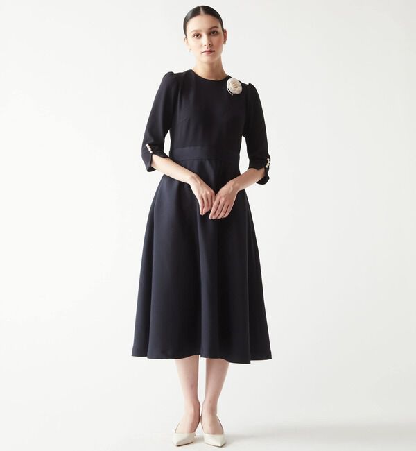  「袖口パール異素材ワンピース」|ワンピース|