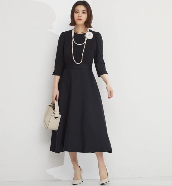  「袖口パール異素材ワンピース」|ワンピース|