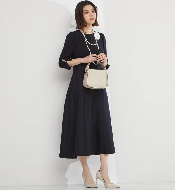  「袖口パール異素材ワンピース」|ワンピース|