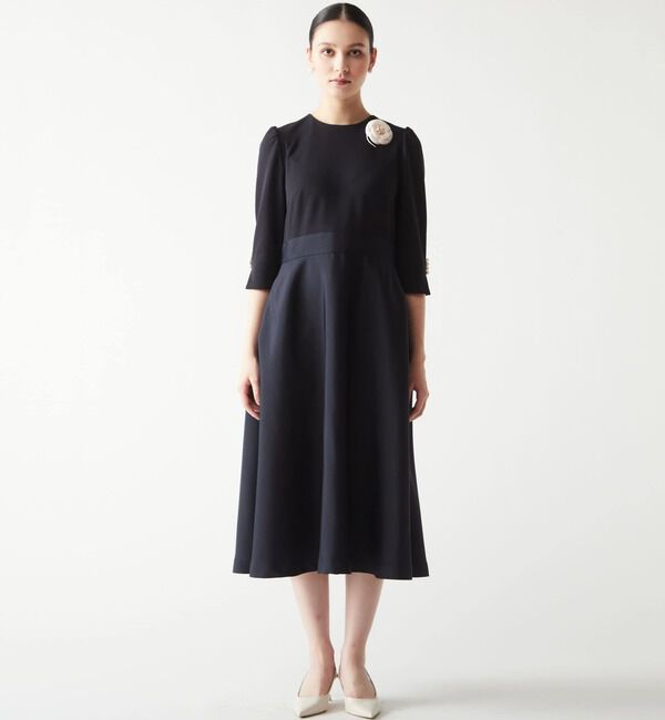  「袖口パール異素材ワンピース」|ワンピース|