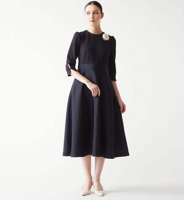  「袖口パール異素材ワンピース」|ワンピース|