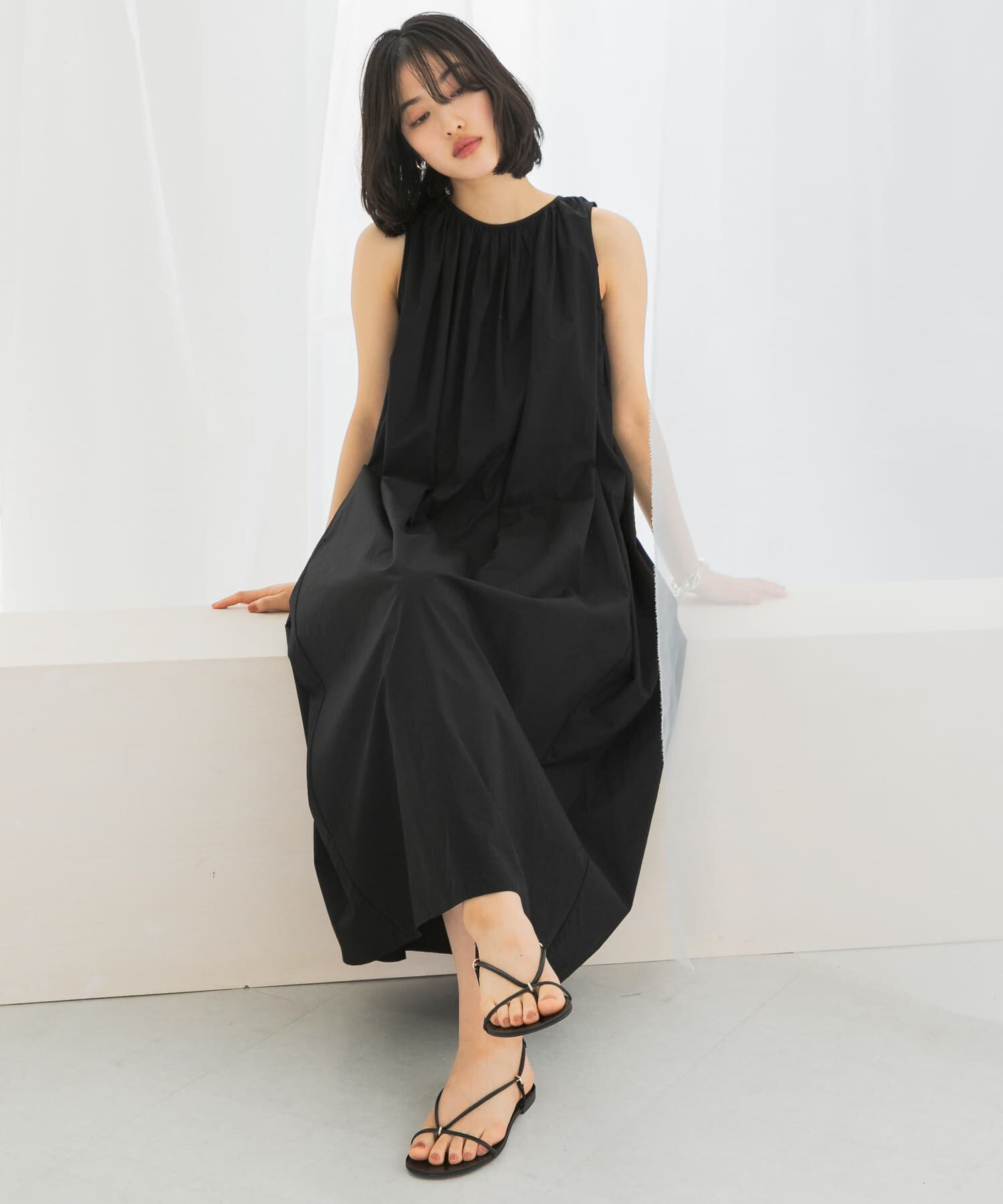 URBAN RESEARCH ROSSO「le　RELAXED FIT SHIRRING DRESS」|ワンピース|ブラック