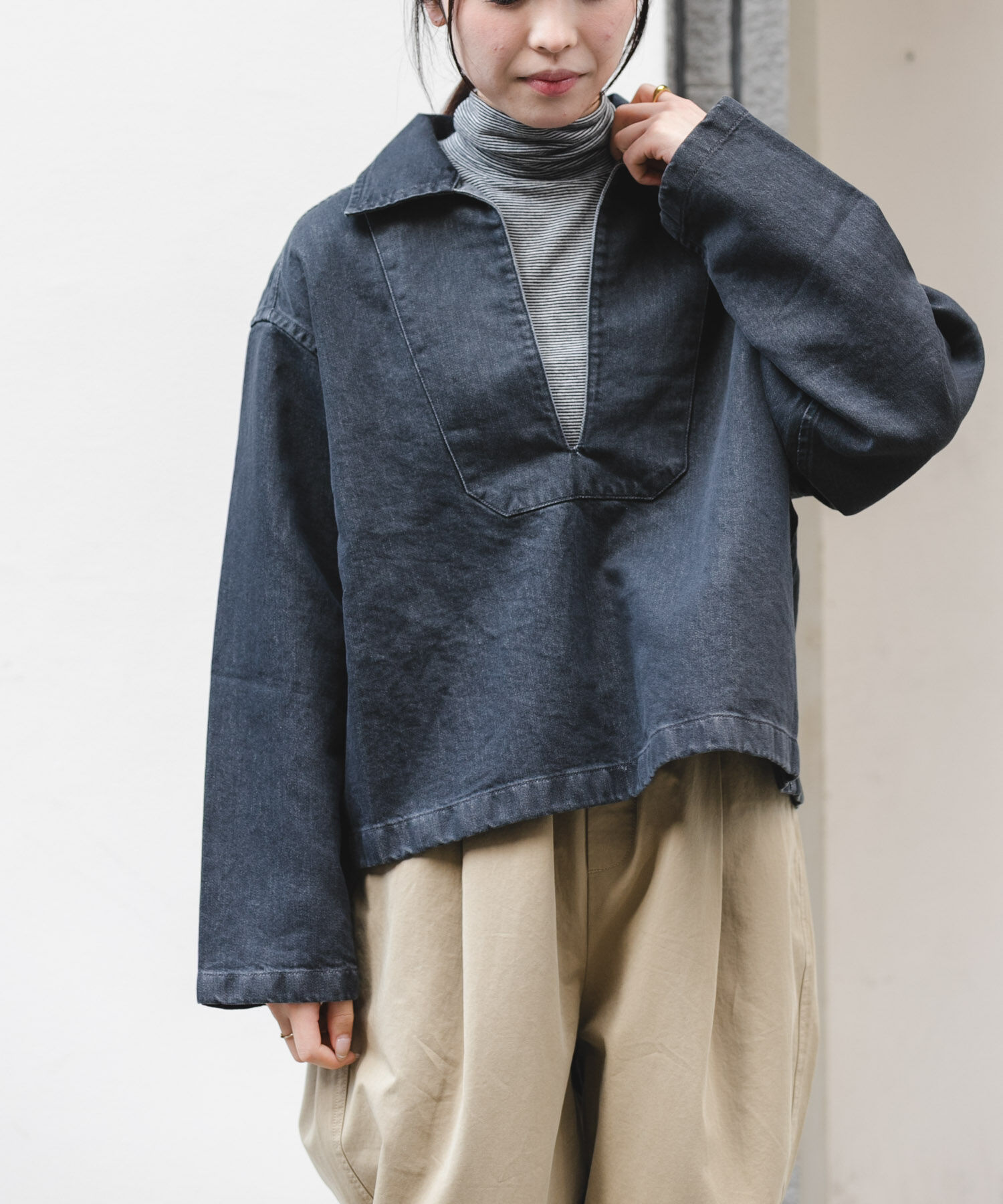 URBAN RESEARCH DOORS「FORK&SPOON　ペーパーデニムスキッパーシャツ」|Tシャツ・カットソー|