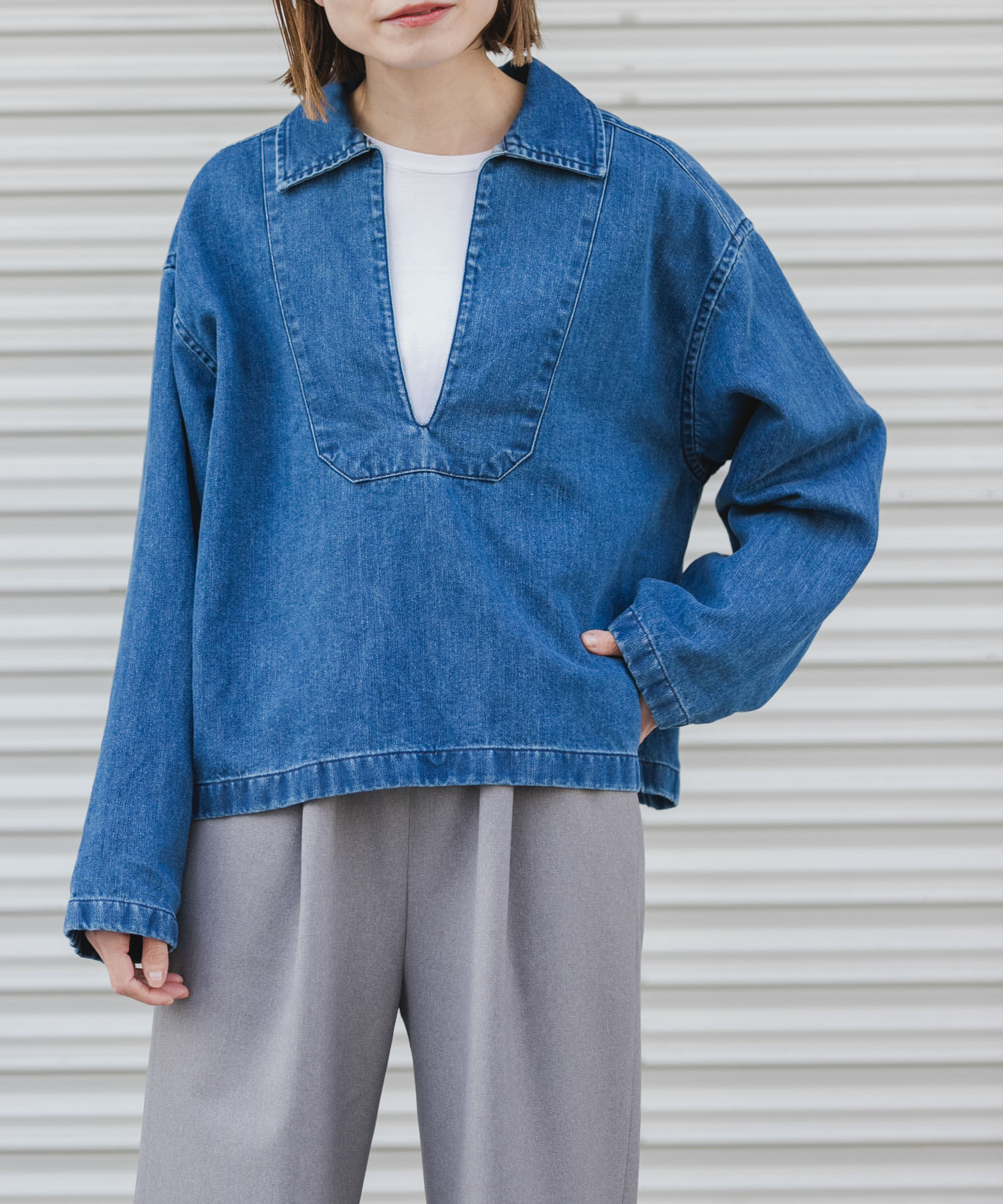 URBAN RESEARCH DOORS「FORK&SPOON　ペーパーデニムスキッパーシャツ」|Tシャツ・カットソー|