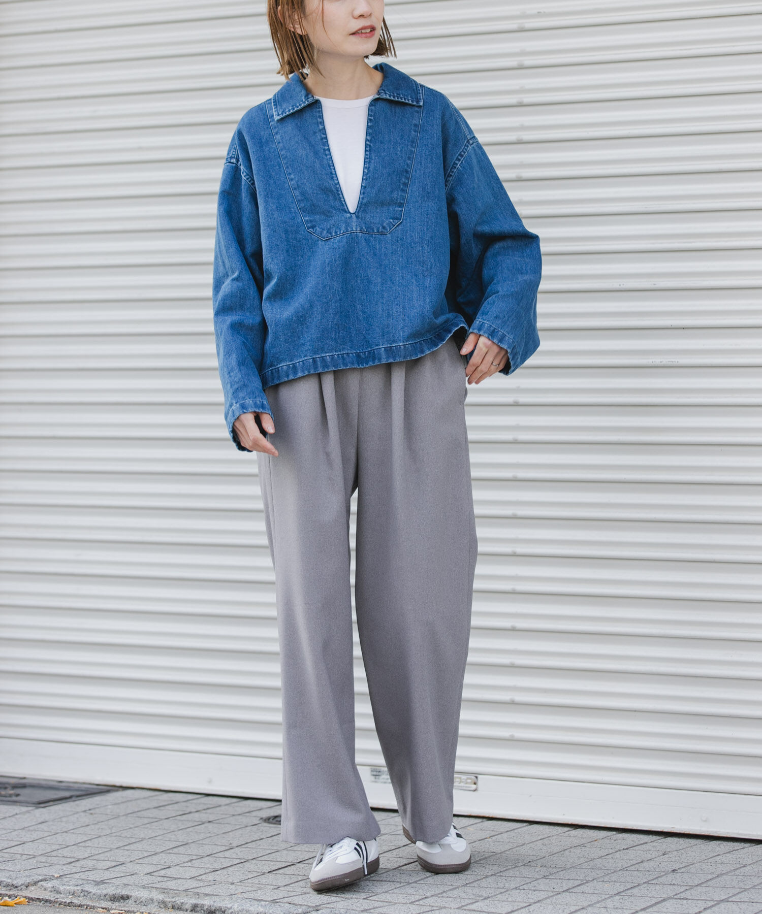 URBAN RESEARCH DOORS「FORK&SPOON　ペーパーデニムスキッパーシャツ」|Tシャツ・カットソー|