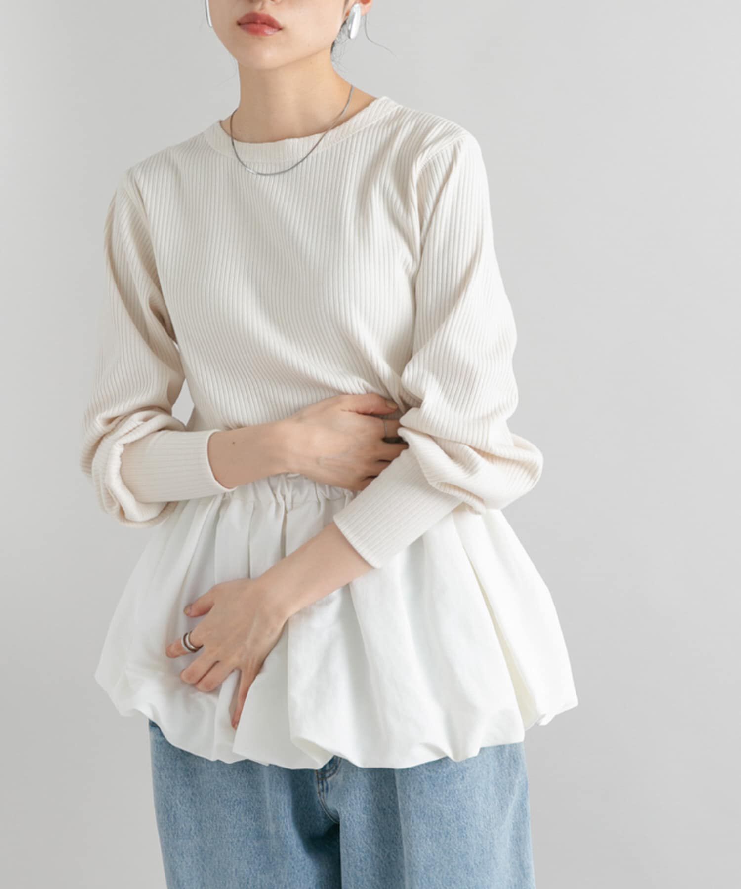  「バルーンパーツSETリブトップス」|カーディガン|