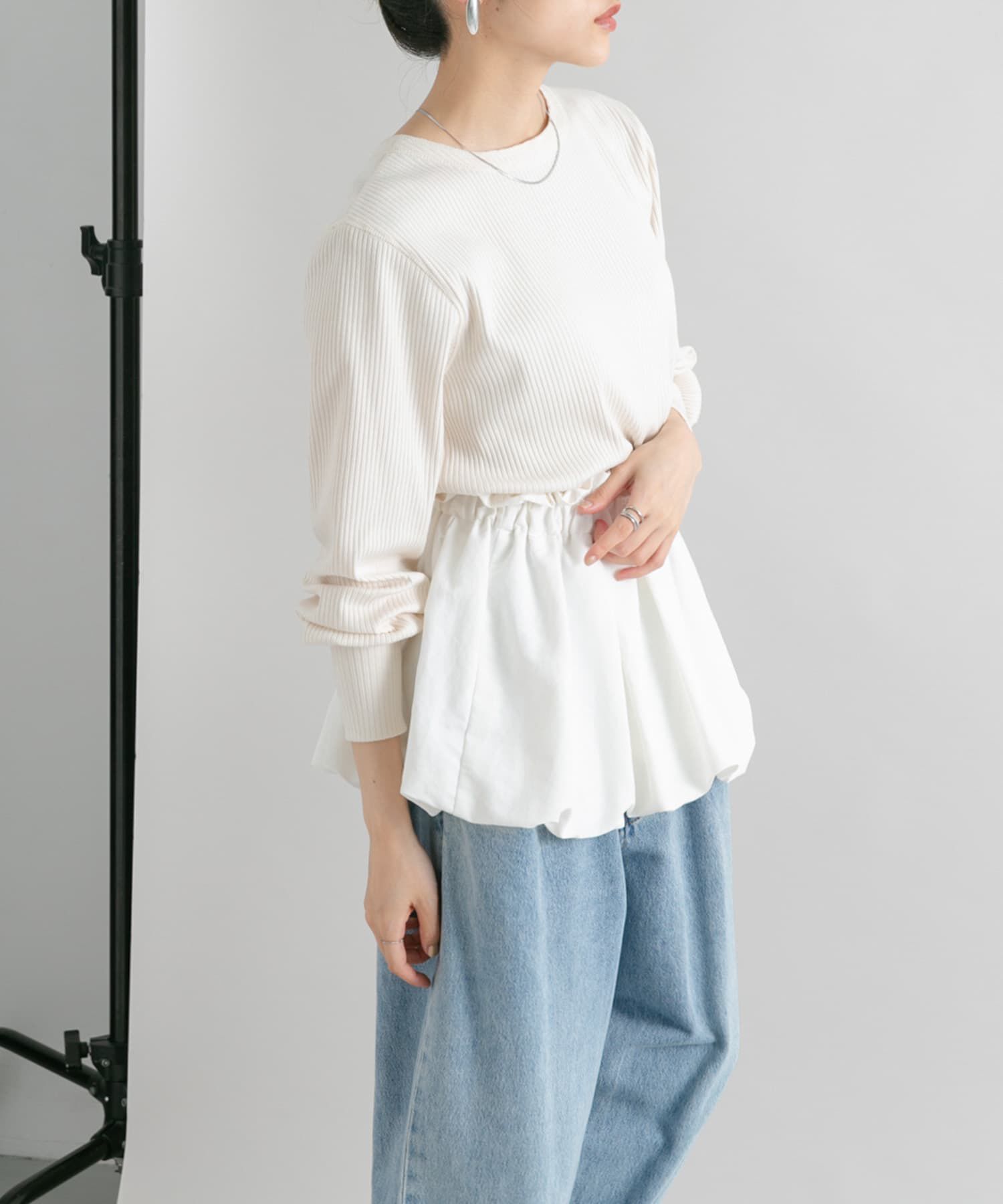  「バルーンパーツSETリブトップス」|カーディガン|