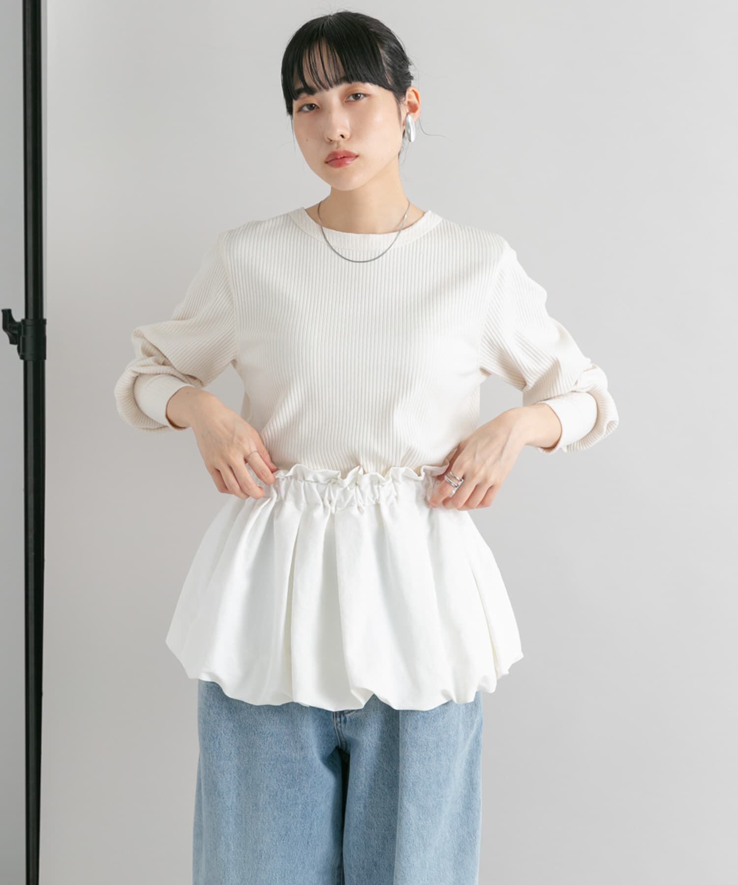  「バルーンパーツSETリブトップス」|カーディガン|