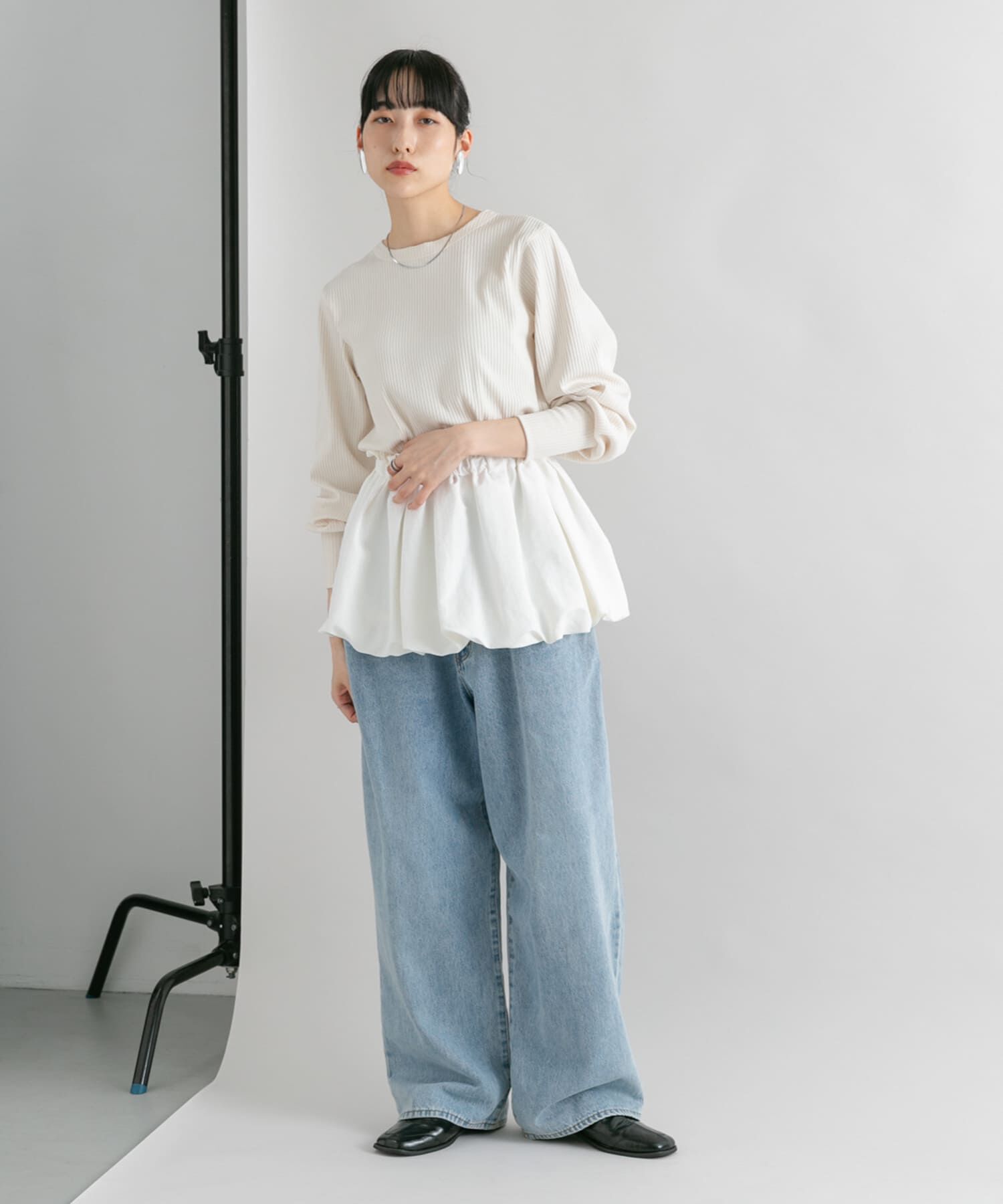  「バルーンパーツSETリブトップス」|カーディガン|