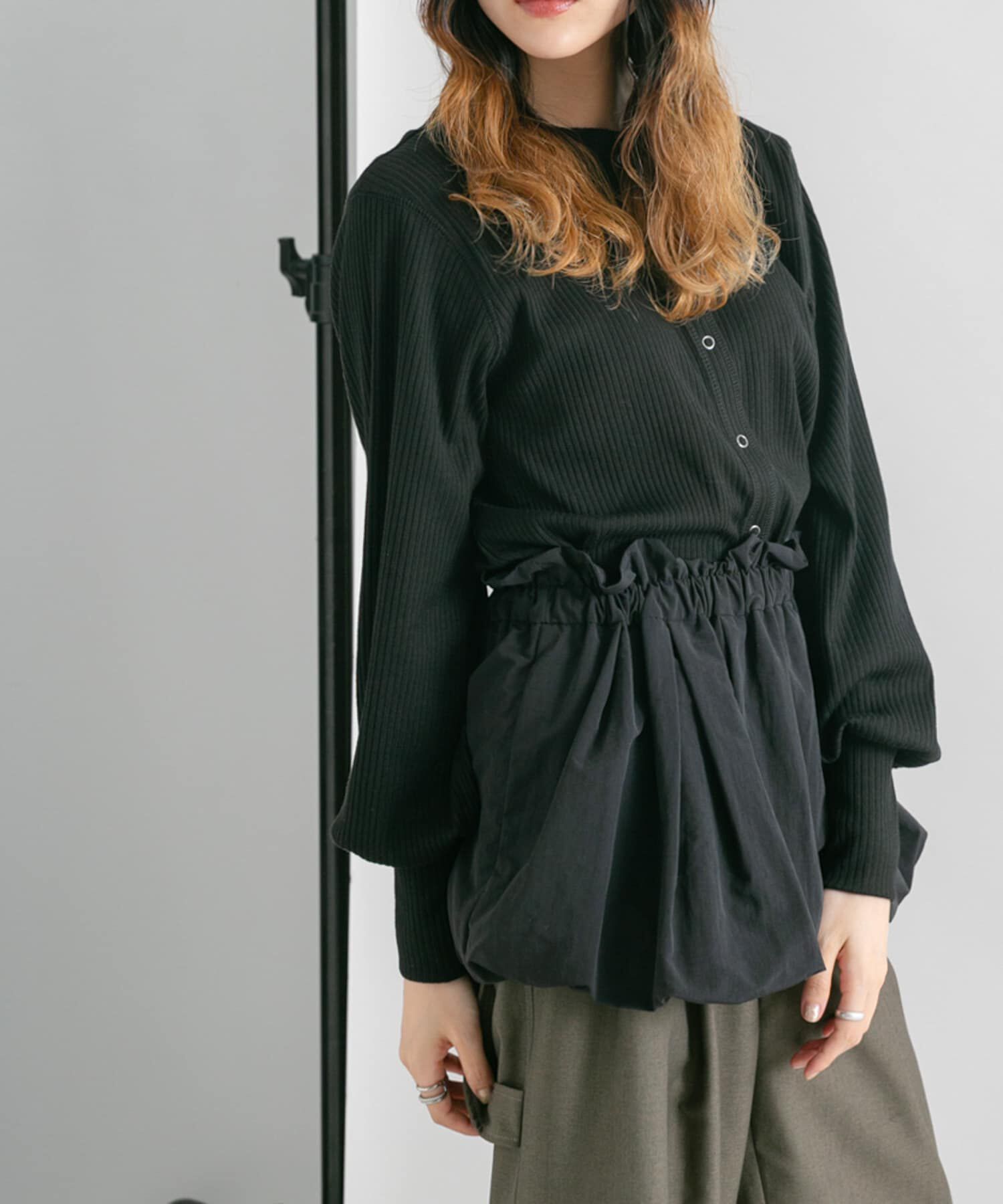  「バルーンパーツSETリブトップス」|カーディガン|