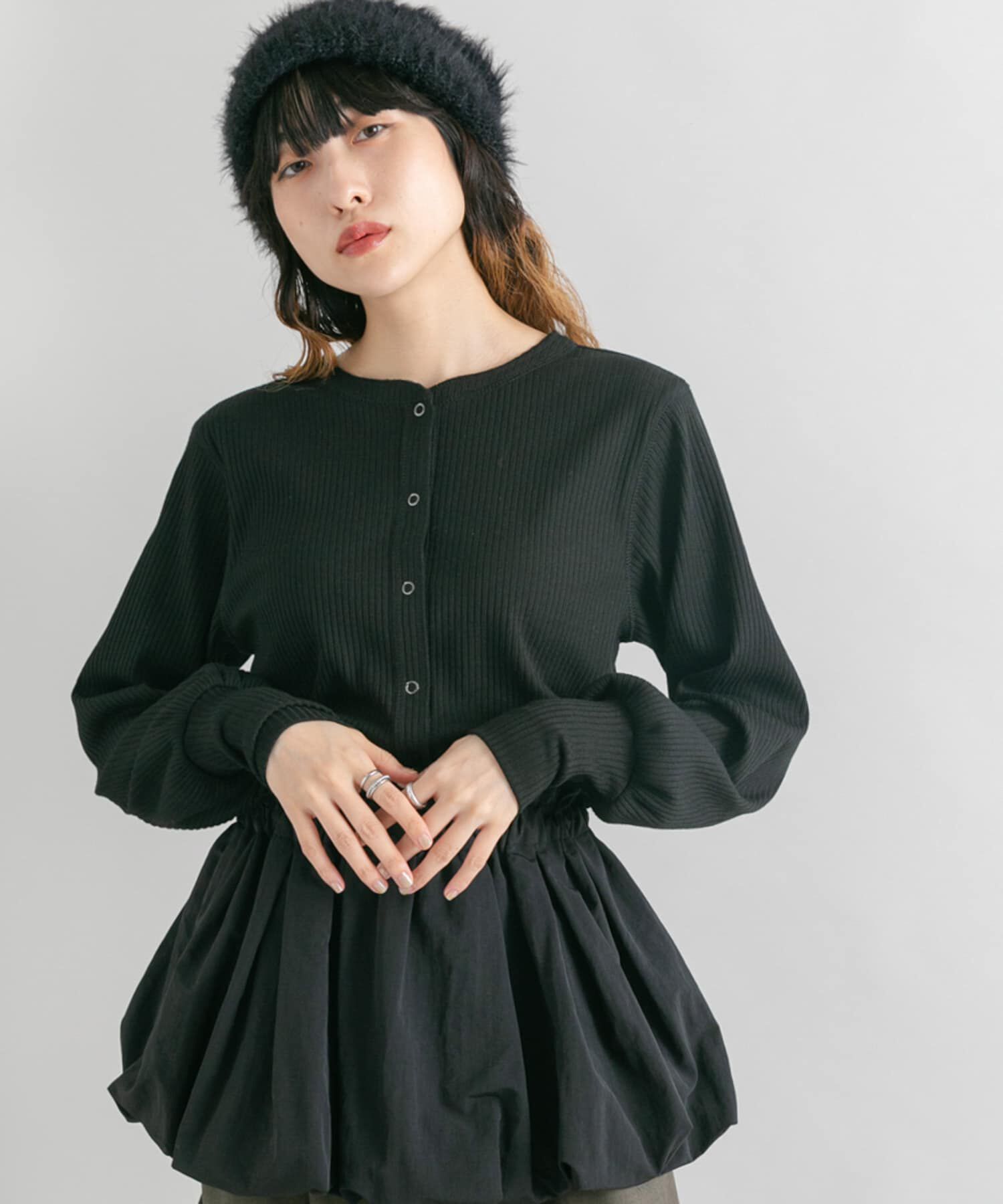  「バルーンパーツSETリブトップス」|カーディガン|