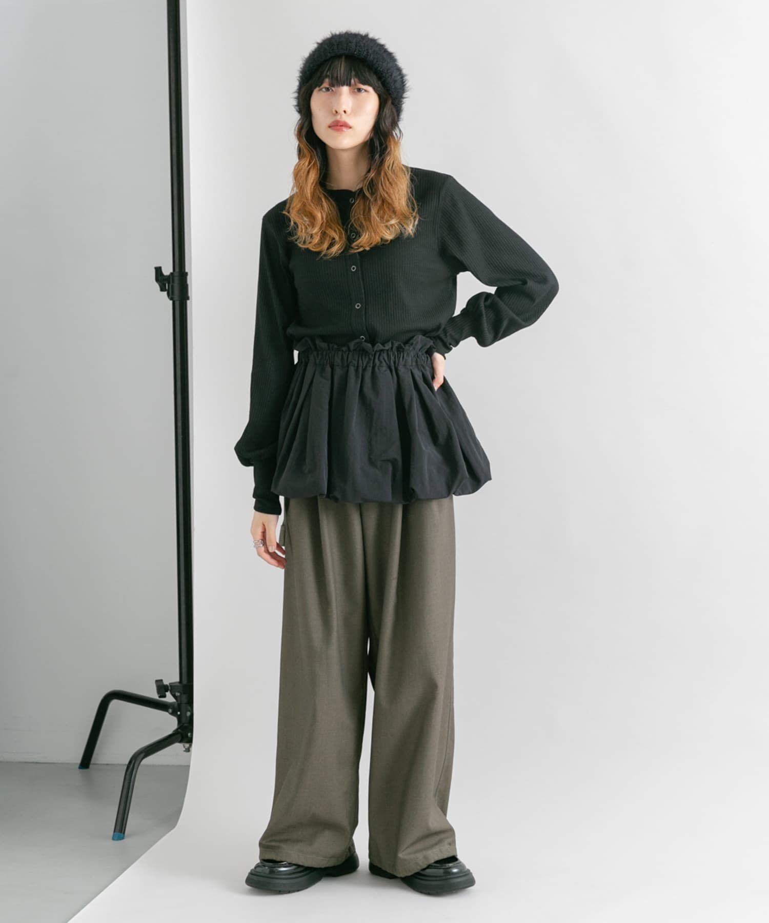  「バルーンパーツSETリブトップス」|カーディガン|