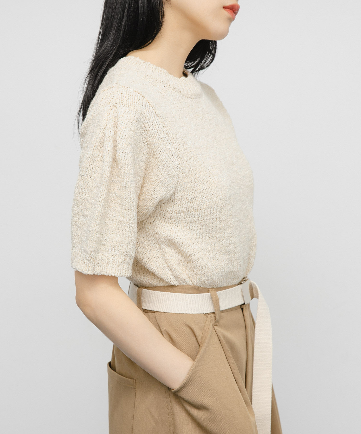  「ハーフスリーブクロップドニット」|ニット・セーター|アイボリー