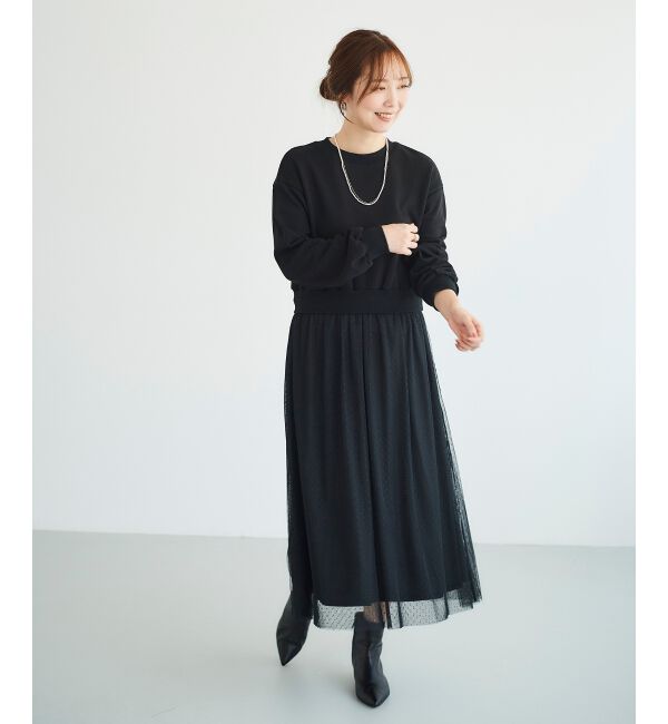 le.coeur blanc「チュールドッキングワンピース」|ワンピース|ブラック