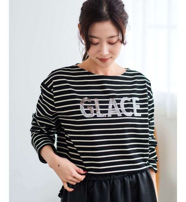 le.coeur blanc「《手洗い可能》GLACEスパンコールロゴボーダー」|Tシャツ・カットソー|