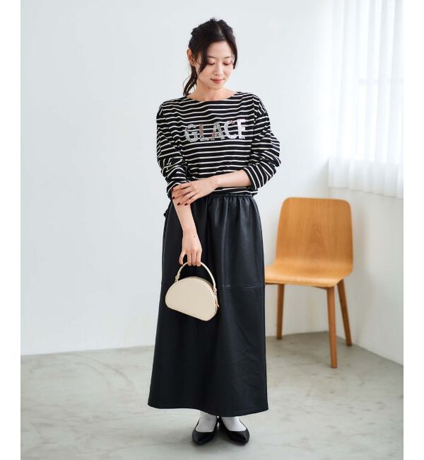 le.coeur blanc「《手洗い可能》GLACEスパンコールロゴボーダー」|Tシャツ・カットソー|