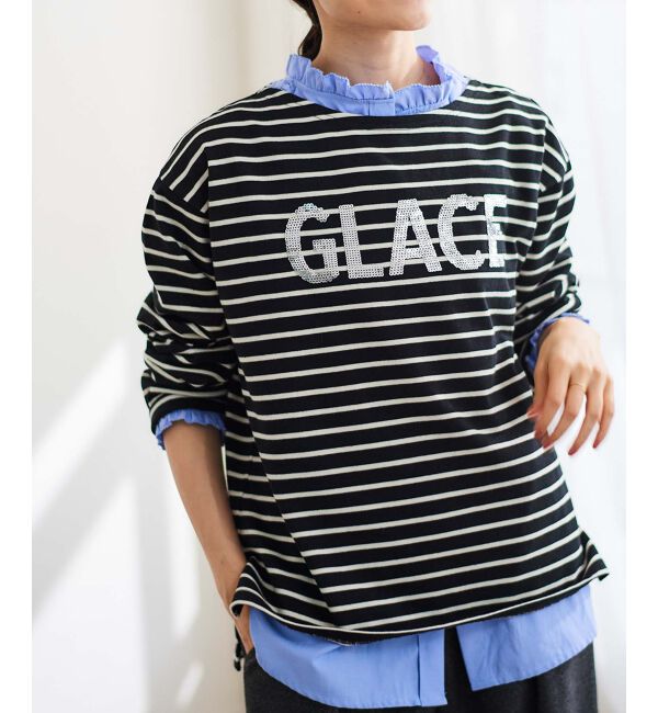 le.coeur blanc「《手洗い可能》GLACEスパンコールロゴボーダー」|Tシャツ・カットソー|