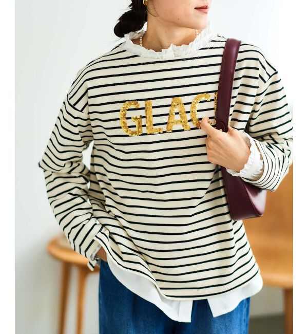 le.coeur blanc「《手洗い可能》GLACEスパンコールロゴボーダー」|Tシャツ・カットソー|