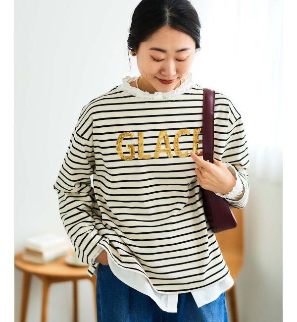 le.coeur blanc「《手洗い可能》GLACEスパンコールロゴボーダー」|Tシャツ・カットソー|