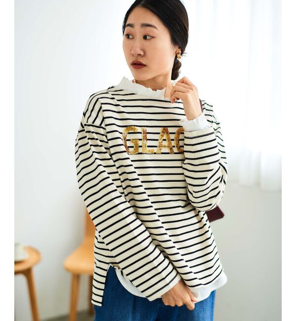 le.coeur blanc「《手洗い可能》GLACEスパンコールロゴボーダー」|Tシャツ・カットソー|
