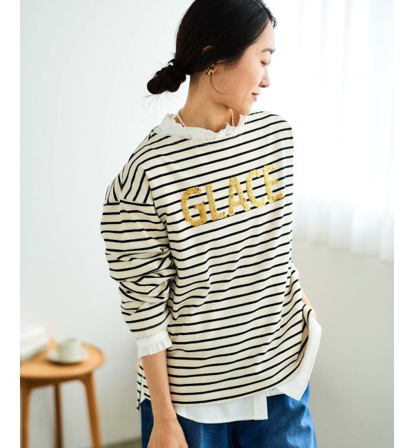 le.coeur blanc「《手洗い可能》GLACEスパンコールロゴボーダー」|Tシャツ・カットソー|