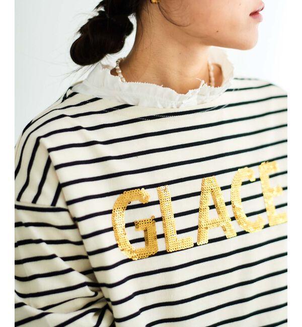 le.coeur blanc「《手洗い可能》GLACEスパンコールロゴボーダー」|Tシャツ・カットソー|