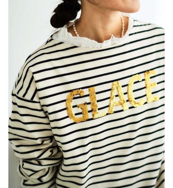le.coeur blanc「《手洗い可能》GLACEスパンコールロゴボーダー」|Tシャツ・カットソー|