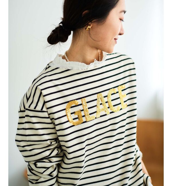 le.coeur blanc「《手洗い可能》GLACEスパンコールロゴボーダー」|Tシャツ・カットソー|