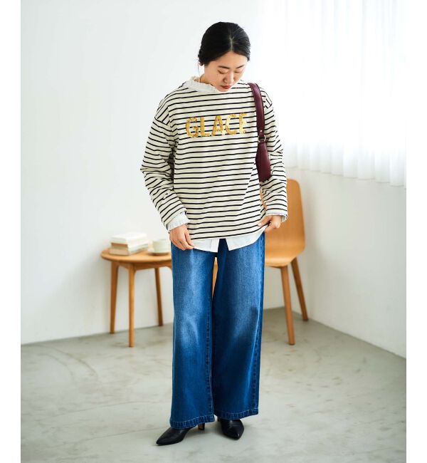 le.coeur blanc「《手洗い可能》GLACEスパンコールロゴボーダー」|Tシャツ・カットソー|