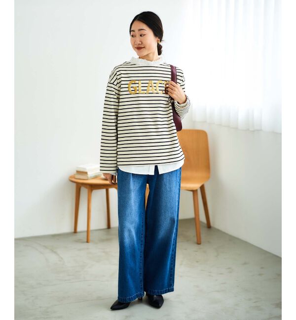 le.coeur blanc「《手洗い可能》GLACEスパンコールロゴボーダー」|Tシャツ・カットソー|