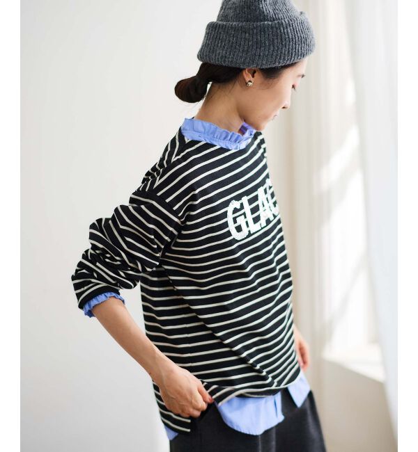 le.coeur blanc「《手洗い可能》GLACEスパンコールロゴボーダー」|Tシャツ・カットソー|